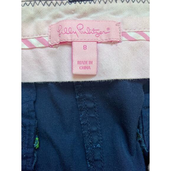 Lilly Pulitzer Embroidered Turtle Mini Skirt Size 8 Navy Preppy Pockets Cotton - Picture 7 of 9